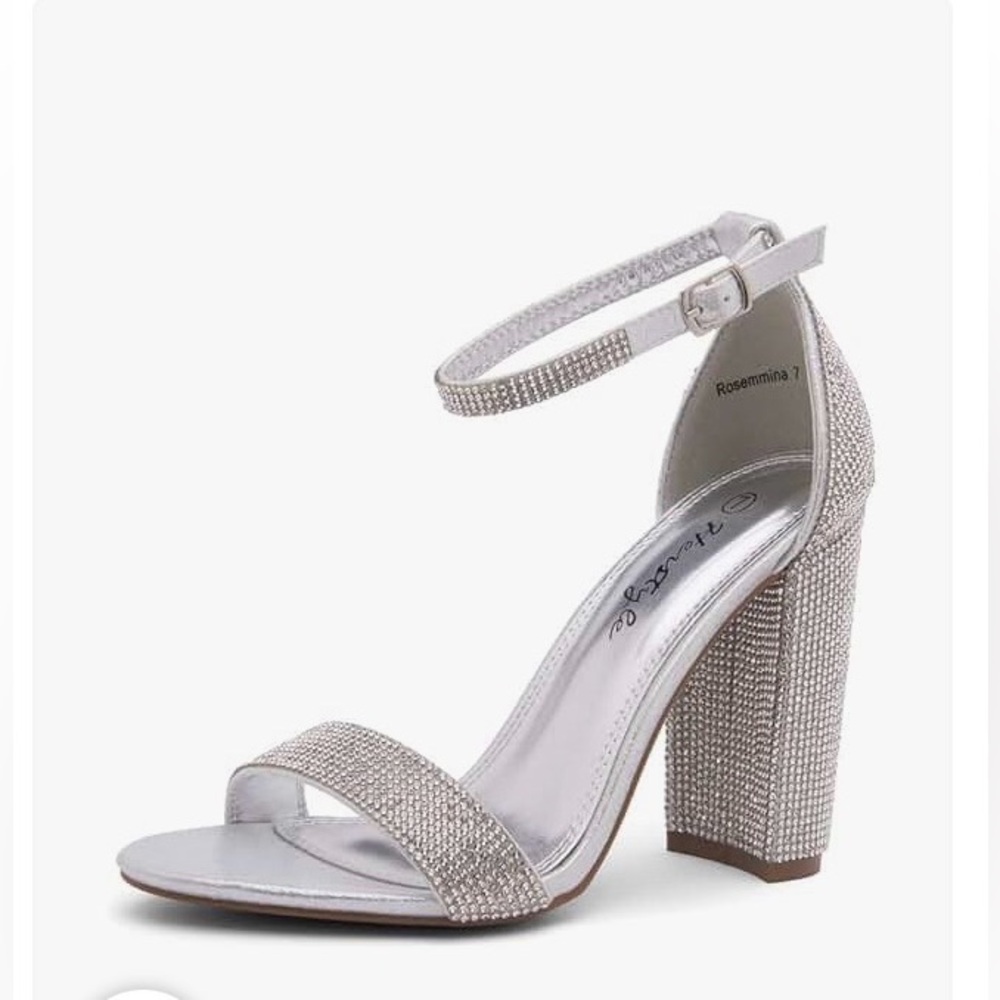 Chic Silver Rhinestone Open Toe Chunk Heel